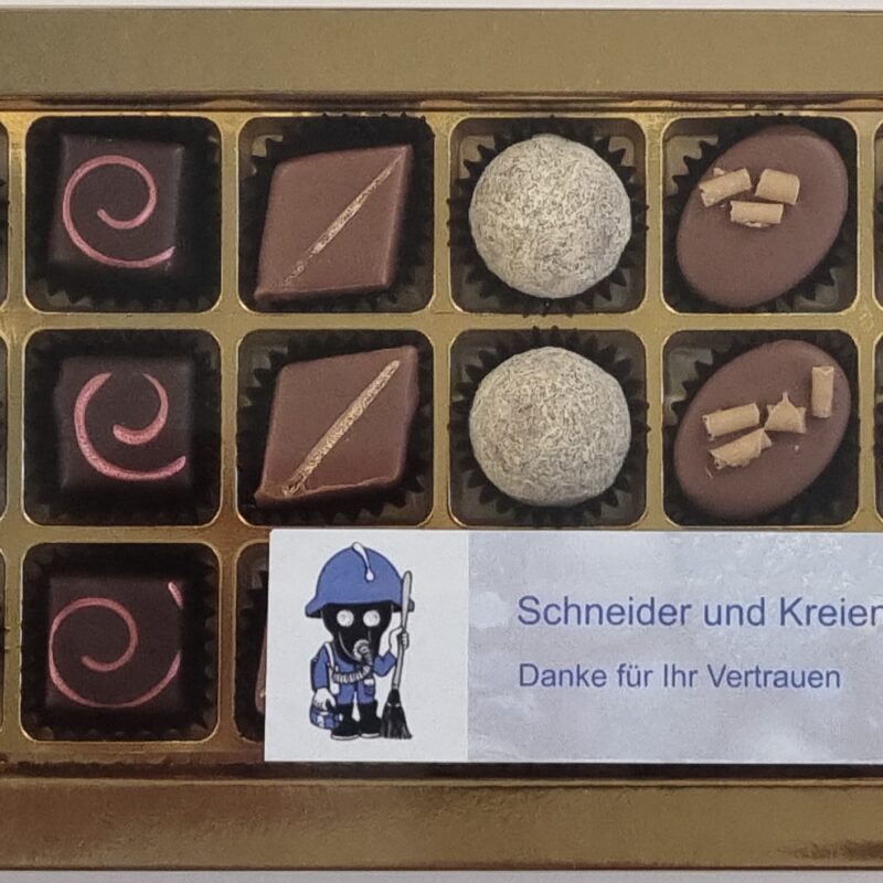 18 exklusiveTruffes mit Ihrem persönlichen Logo aus der bekannten Manufaktur Eichberg