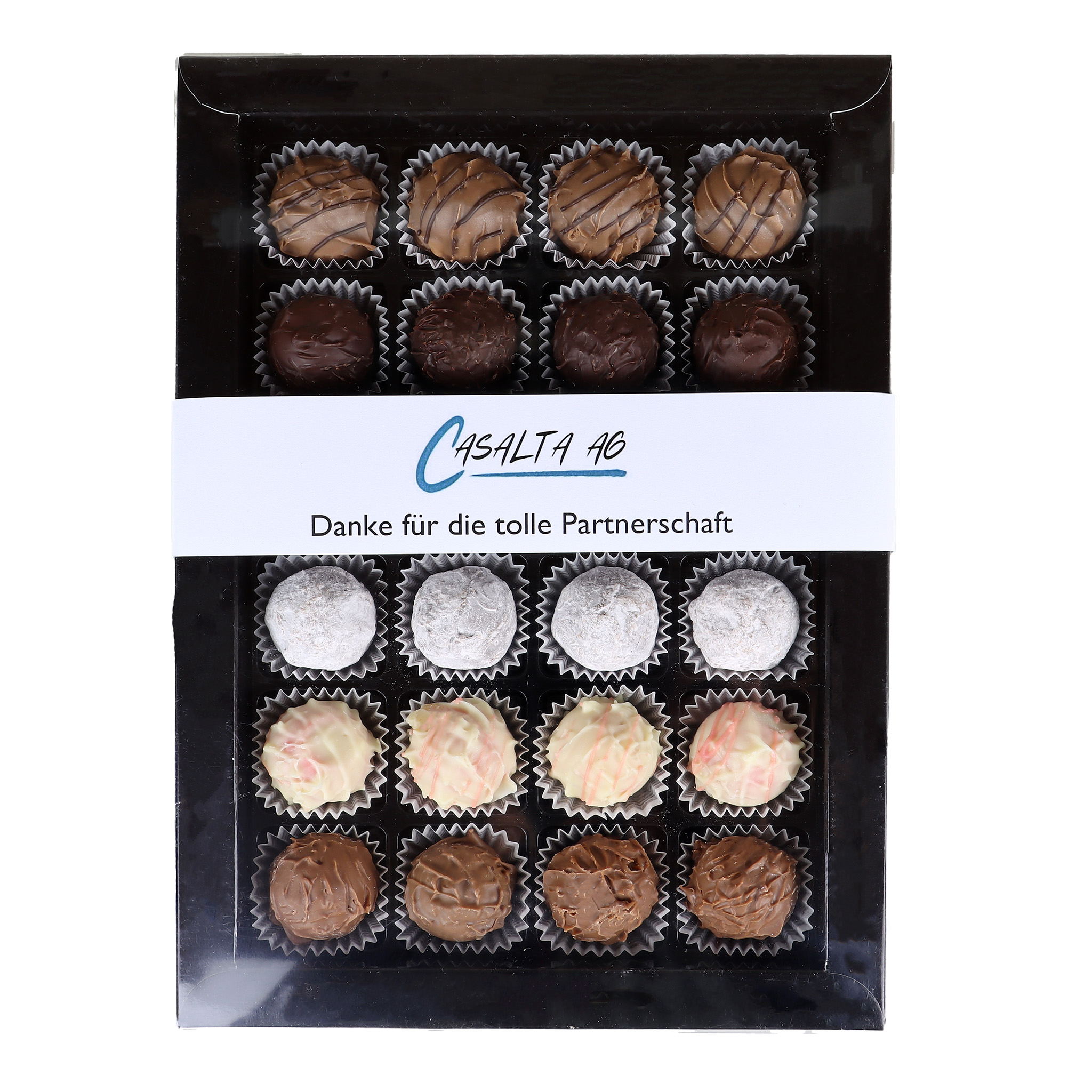 24 Alpentruffes assortiert mit Ihrem persönlichen Logo