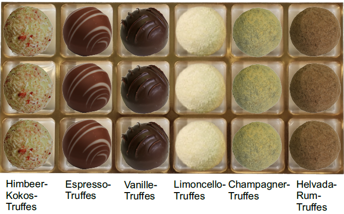 18 exklusive Truffes gemischt (mit-und ohne Alkohol)